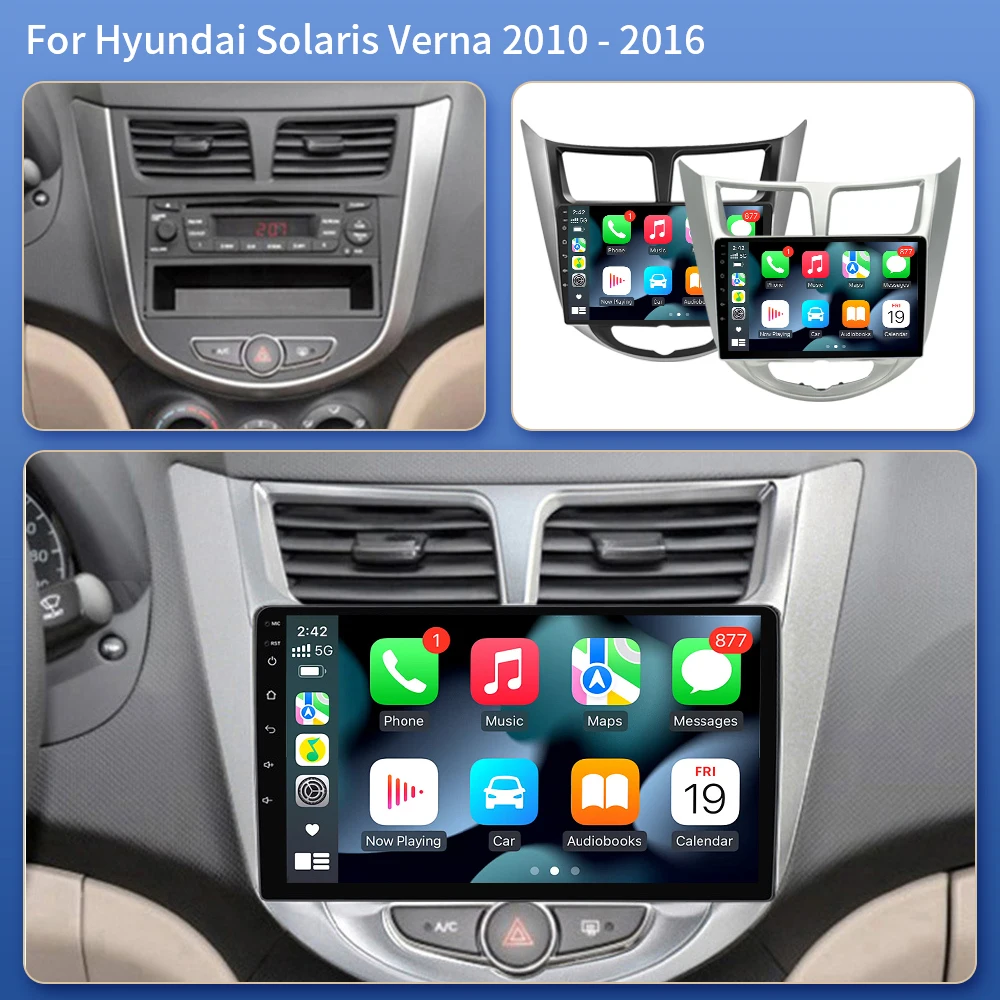 9'' Knob 2din Android 16 Autoradio CarPlay Car Radio Multimedia GPS Stereo For Hyundai Verna Accent Solaris 2010-2016