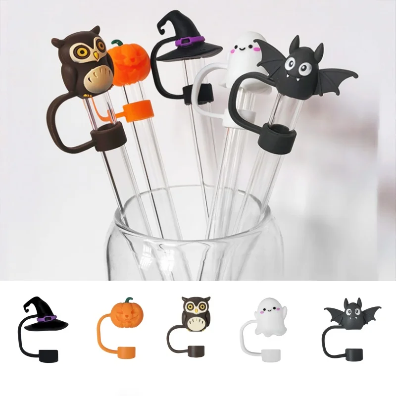 5/20pcs Halloween Silicone Straw Caps Dustproof Ghost Straw Toppers Easy Clean Reusable Straw Cover Festival Cup Decor Accessori