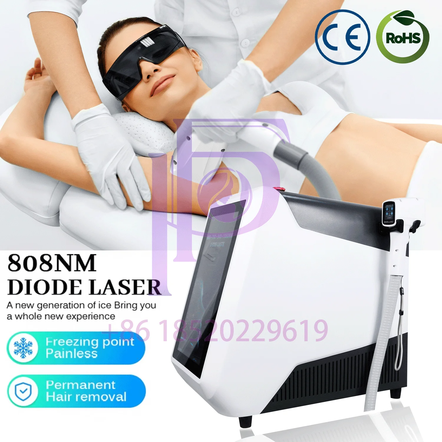 Professional Diode Laser Hair Removal Machine - 3 Wavelengths (755/808/1064nm), CE Certified for Salon & Home Use