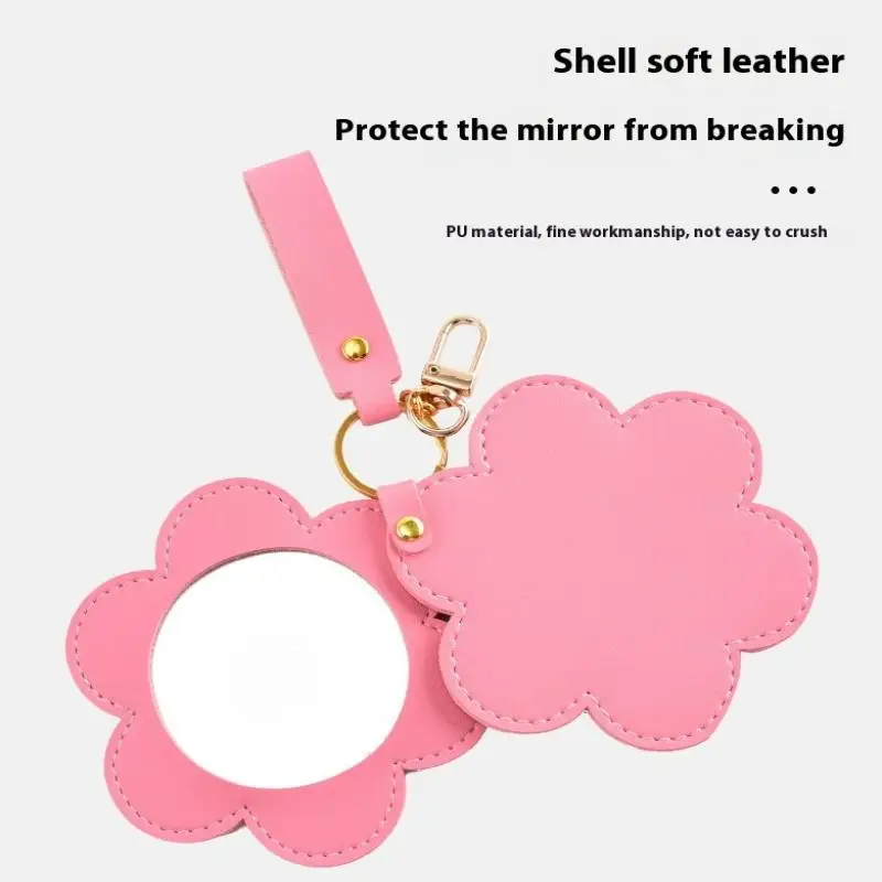 PU lederen bloemvorm make-upspiegel ronde ultradunne lichtgewicht cosmetische spiegels draagbare mini draaibare reiszakspiegel