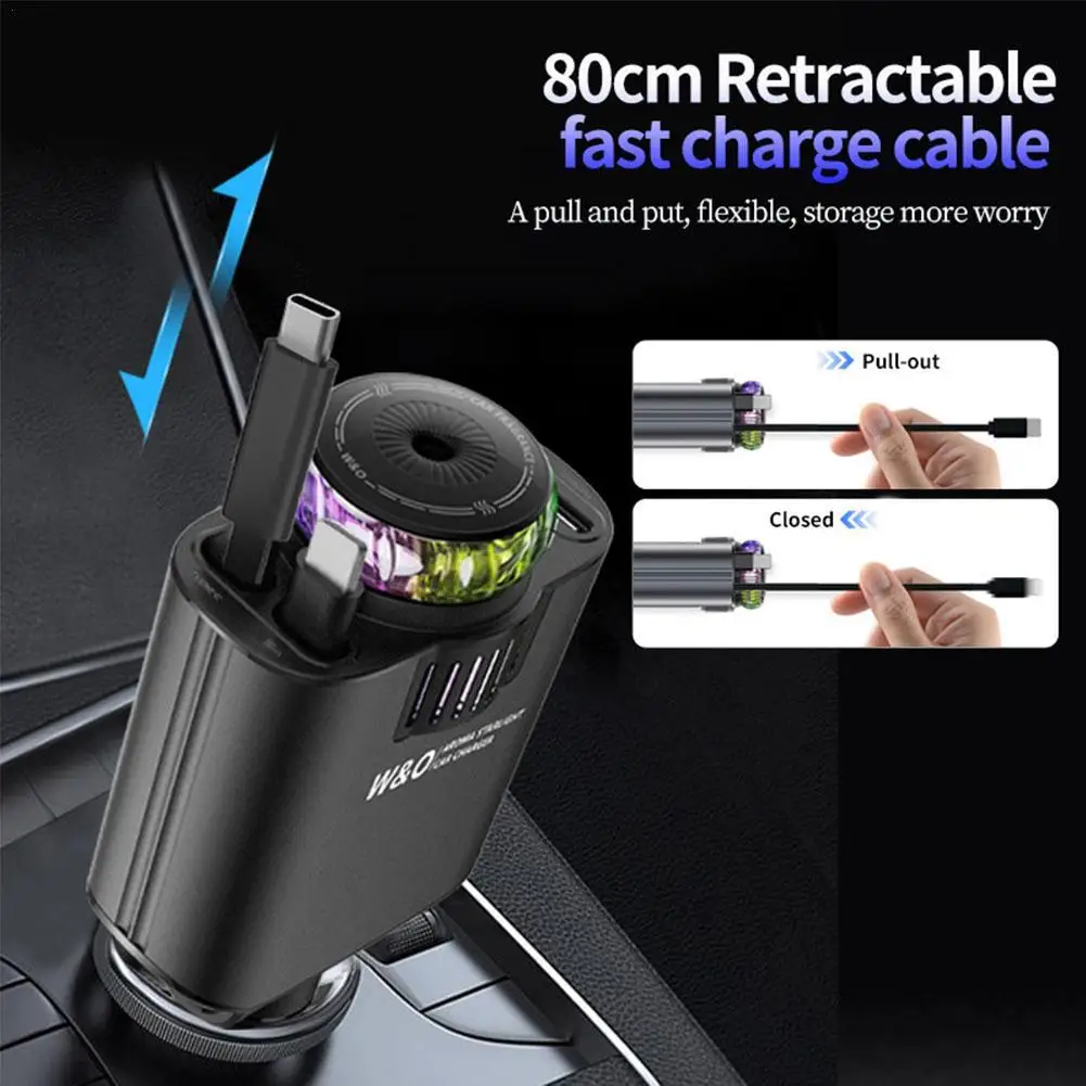 

Car Fast Charger USB Type-C Power Adapter Retractable Phone Charger Roof Starlight Aromatherapy Roof Starlight Aromatherapy