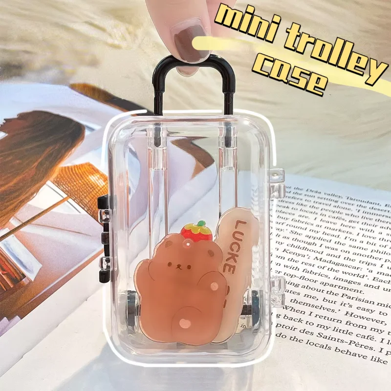 1PC Mini Trolley Luggage For Storing Doll Clothes Shoes Hair accessories Cute Plastic Small Suitcase Box Dollhouse Decoration