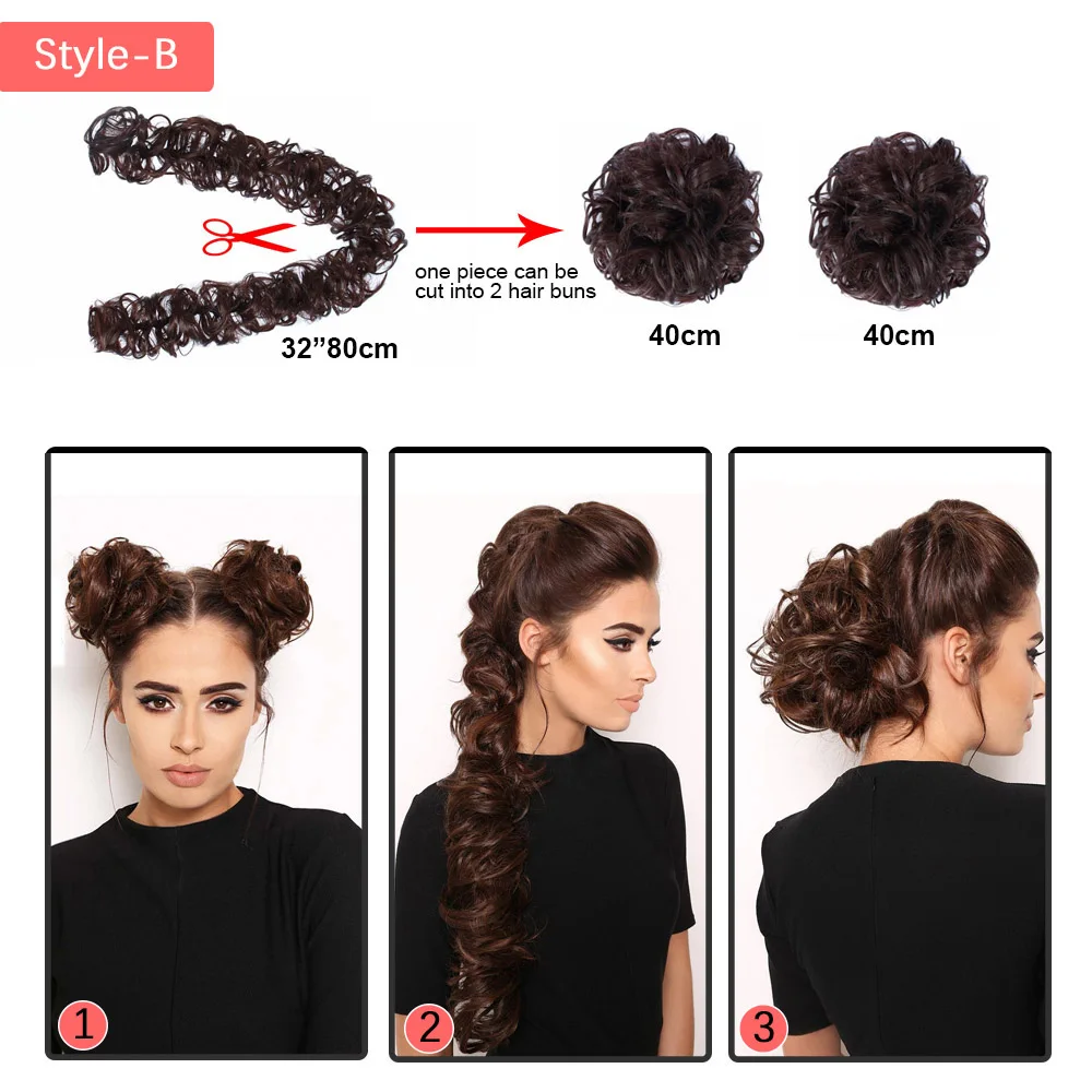 Synthetic Messy Bun Hair Piece Curly Wavy Hair Bun Scrunchies Extension for Women\'s Hair Updo Ponytail Hairpieces