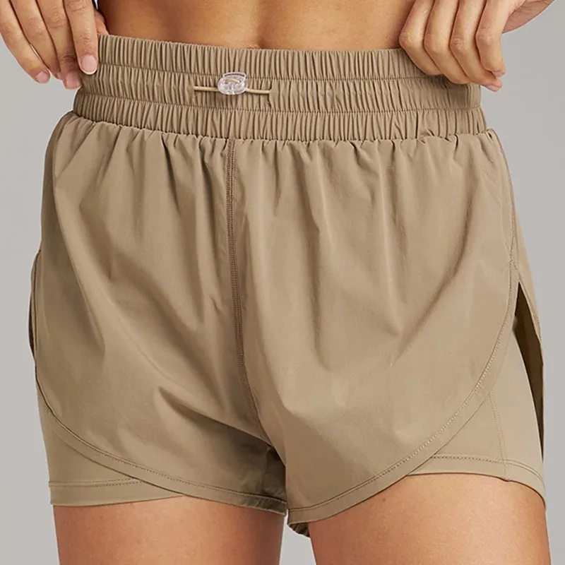 Shorts Sports Fitness Shorts High Waist Running Fake Two Pieces Anti-Shine Shorts Women's Double Layer Training Leggings