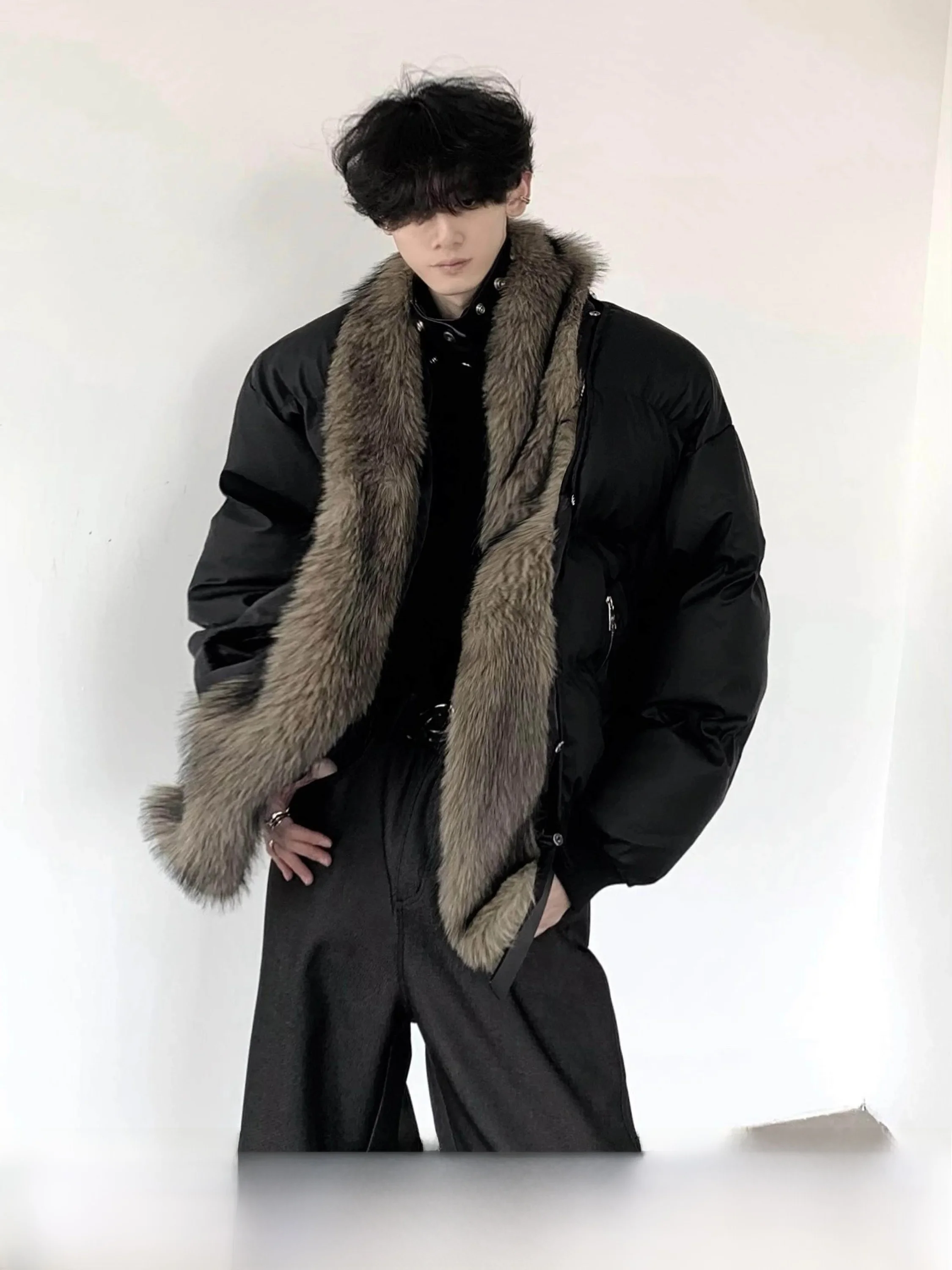 Thickened Leather Jacket Men's Winter Coat Autumn Mountain Wind Fashionable Splicing Mink Collar Cotton Clothes Youth Casual