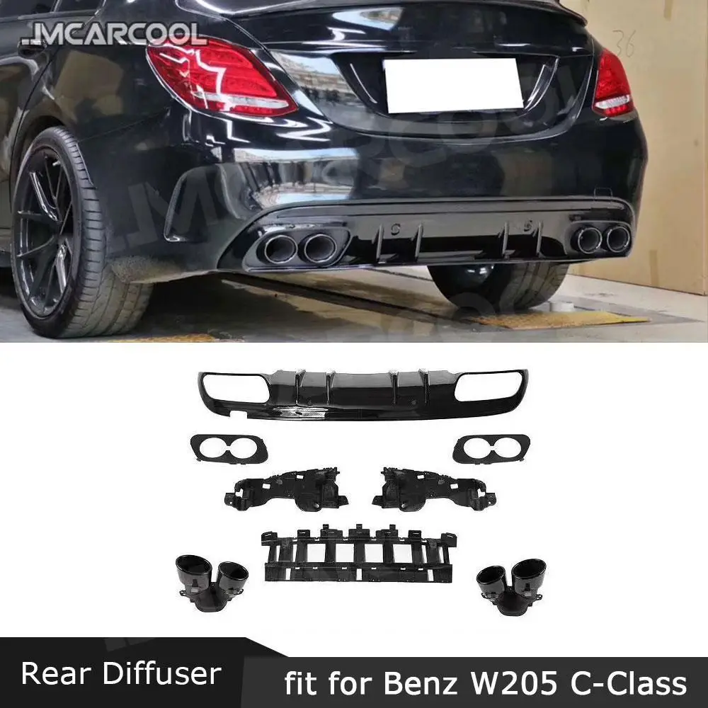 

JMCARCOOL PP Rear Bumper Diffuser Lip with Exhaust Tips for Mercedes-Benz C-Class W205 C43 C63 Sedan 4 Door Sport 2015-2020