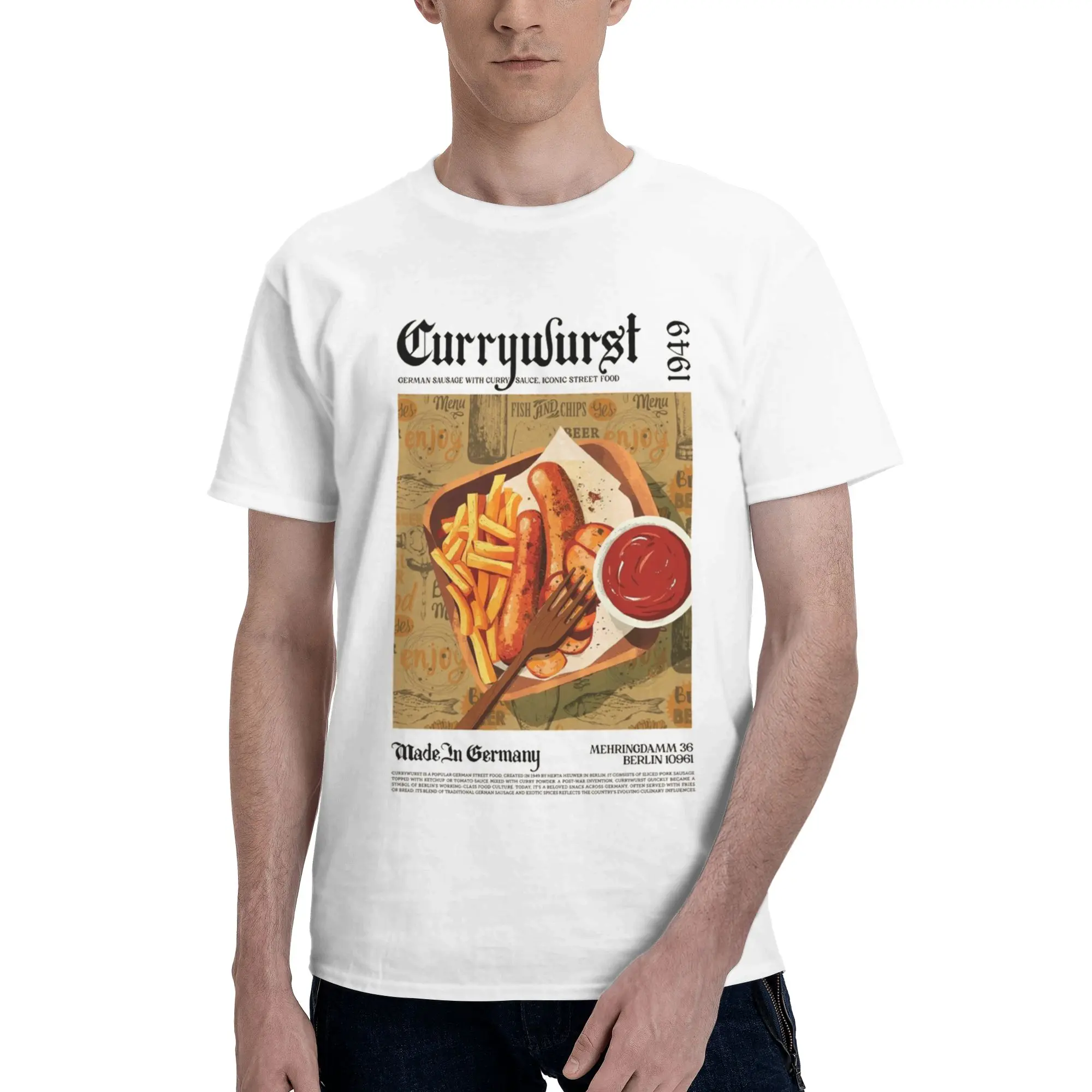 

Currywurst Настенная футболка из 100% хлопка, мужские модные футболки, мужские футболки с круглым вырезом и коротким рукавом, S-6XL