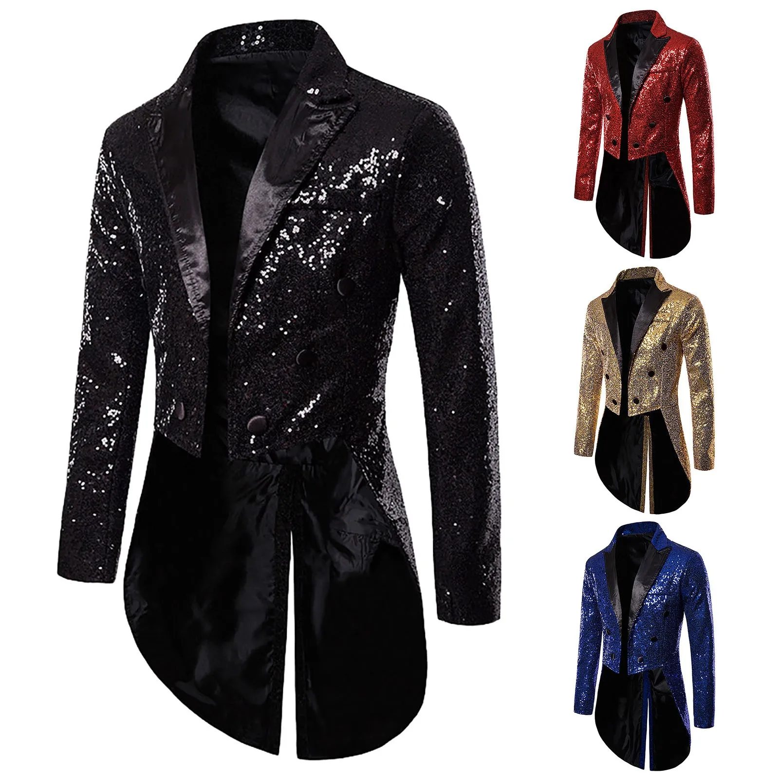 British Style Men Court Tuxedo Blazers Coats Fashion Sequin Decoration Blazer 2024 New Gentleman Wedding Party Long Jacket