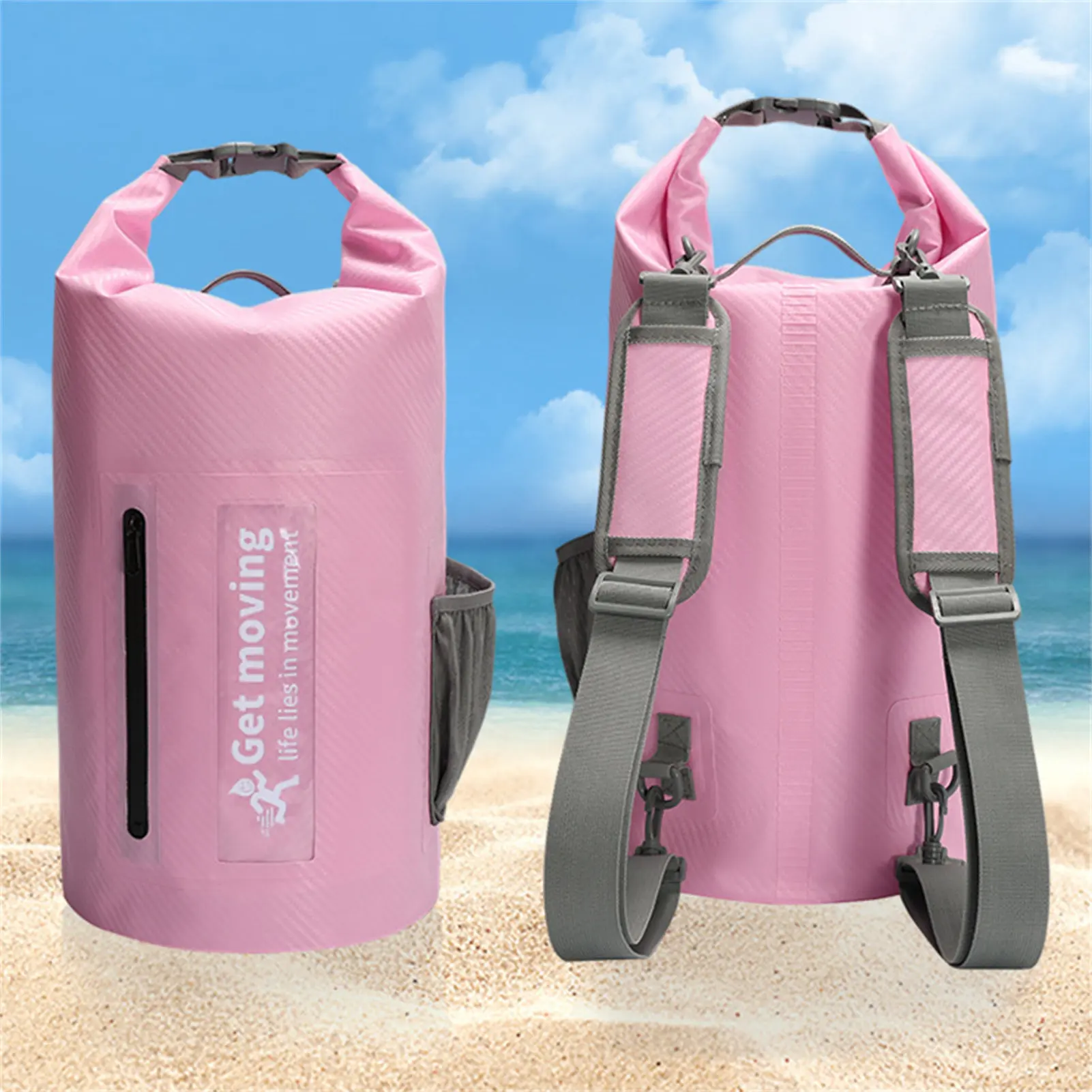 carbon-fiber-waterproof-backpack-with-handles-and-shoulder-straps-for-outdoor-beach-swimming-rafting