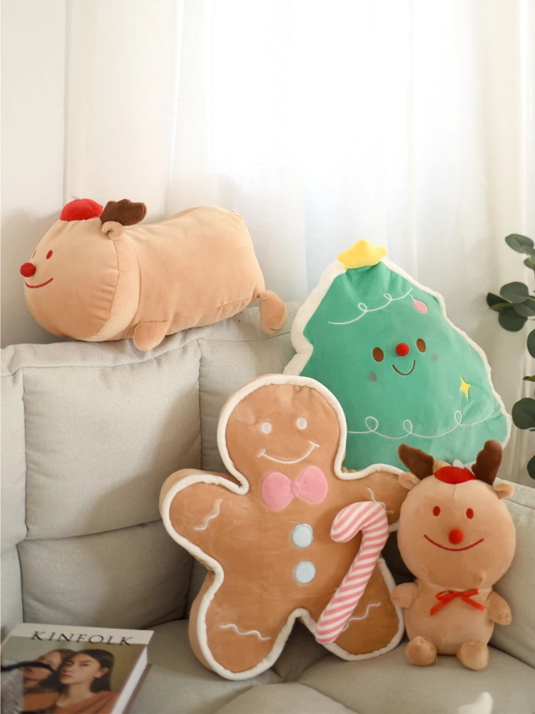 

Cute Gingerbread Man Throw Pillow Christmas Tree Plush Toy Girly Room Decoration Lying Elk Plushies Soft Gifts For Child Girl