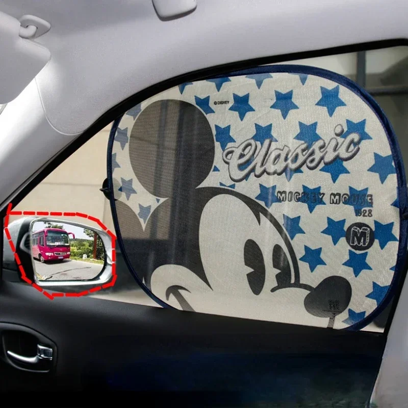 2pcs Disney Mickey Car Sunshade Anime Car Curtain Car Front Window Sunshade Shades Rear Window Sunshades Cover Mesh Visor Shield