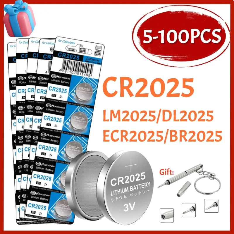 

5-100PCS 3V CR2025 Lithium Button Battery DL2025 BR2025 5003LC LM2025 CR 2025 Coin Cell Watch Batteries for Toys Clock Computer