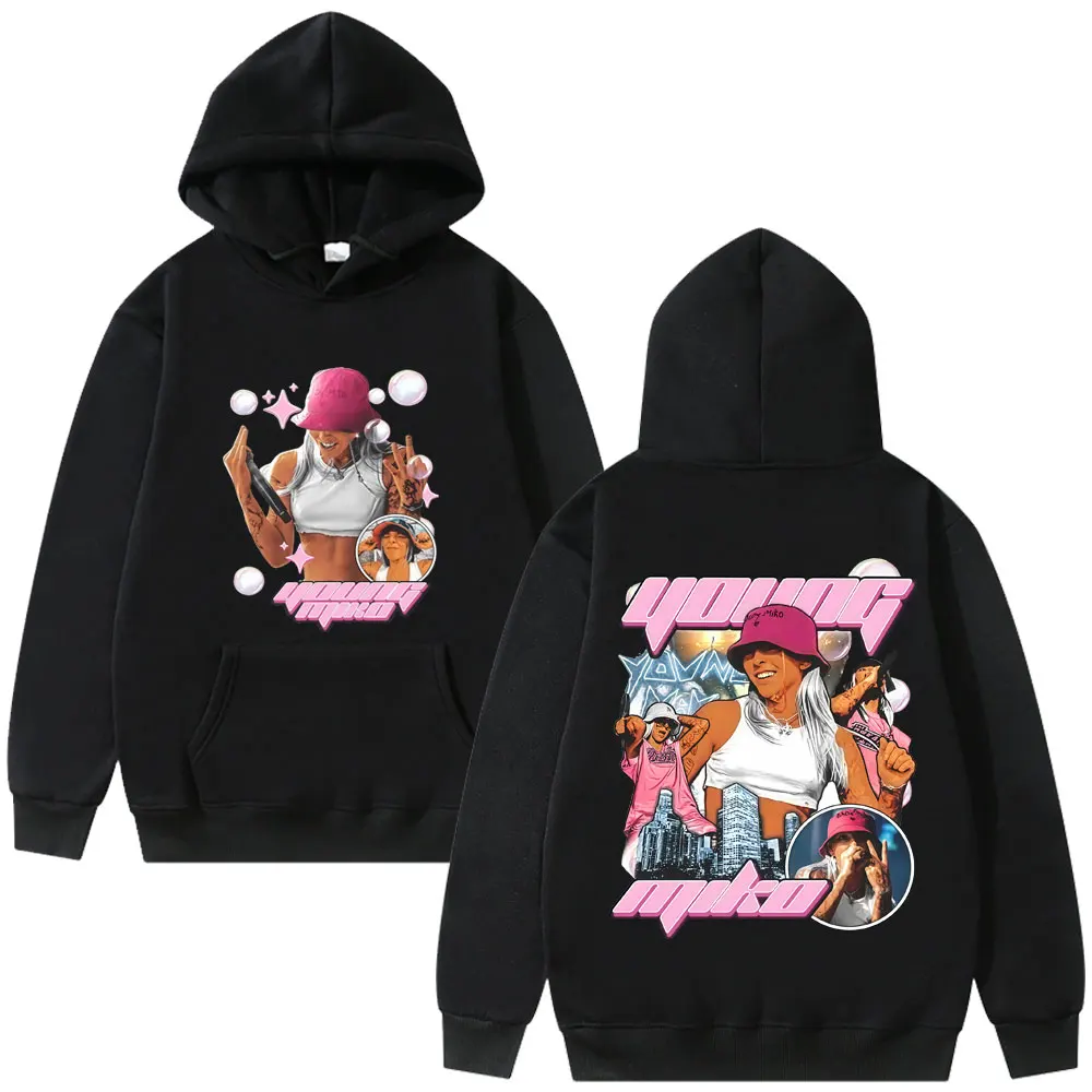 

Rapper Young Miko Double Sided Print Hoodie Men Women Hip Hop Fashion Oversized Streetwear Unisex Vintage Casual Fleece Hoodies