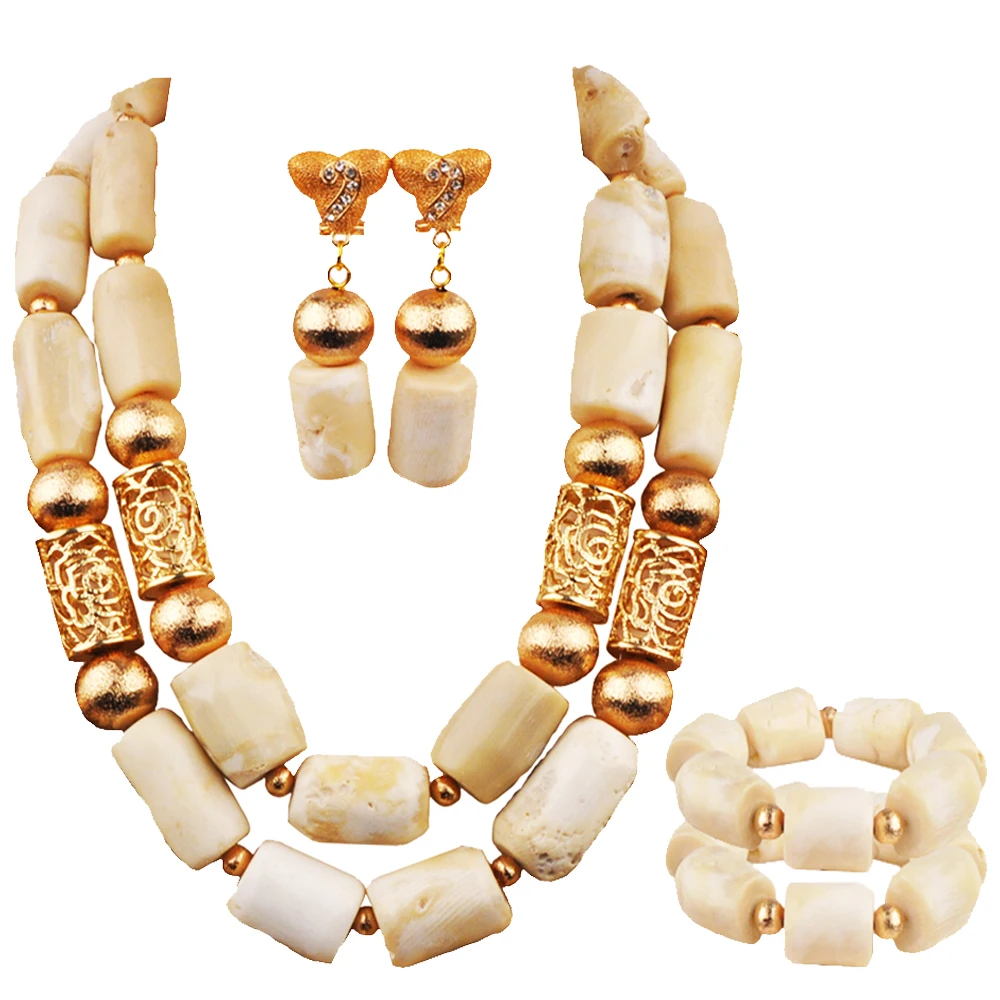 

White Coral Necklace African Beads Jewelry Set for Women