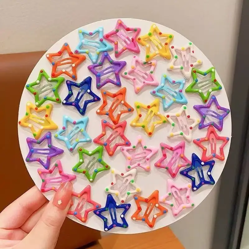 Macaron Random Color Polka Dot Star Hair Clips Cute Hollow Barrettes for Girls Daily Hairstyle Makeup Hair Partition
