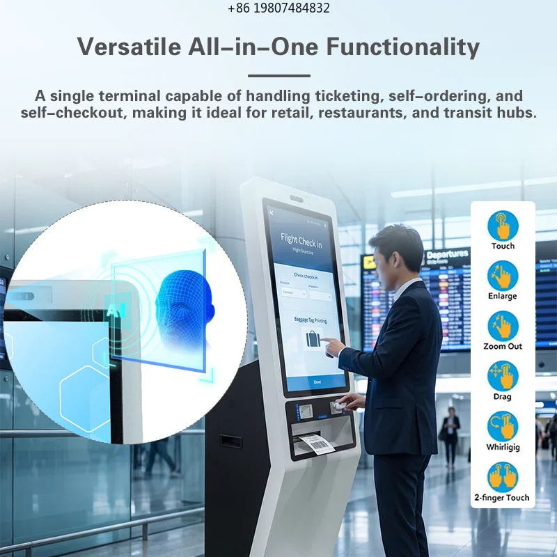 23.8-inch FHD PCAP Touch Kiosk for Aliexpress, Self Checkout with RFID Reader Thermal Printer All-in-One