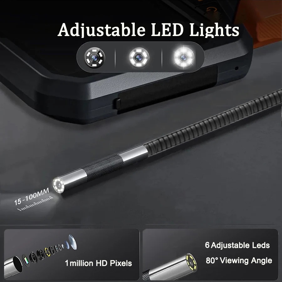 TD450S 3.9mm 관절형 보어스코프, 1080P 4.5 인치 IPS 양방향 360 ° 조향 내시경 카메라, 1.2m 탄성 금속 튜브