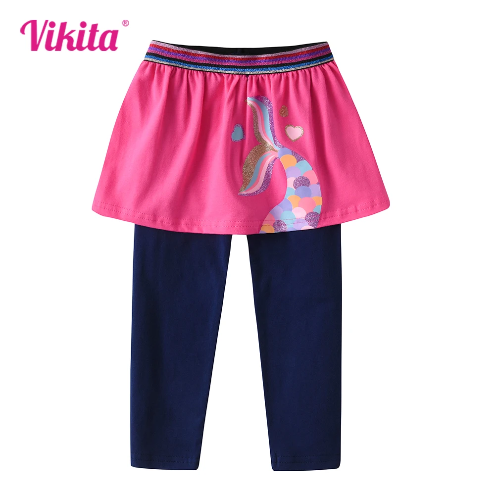 VIKITA Girls Skirt Pants Children Mermaid Print Spring Autumn Princess Skirts Girl Pink Elastic Trouser Kids Legging 3-10 Years