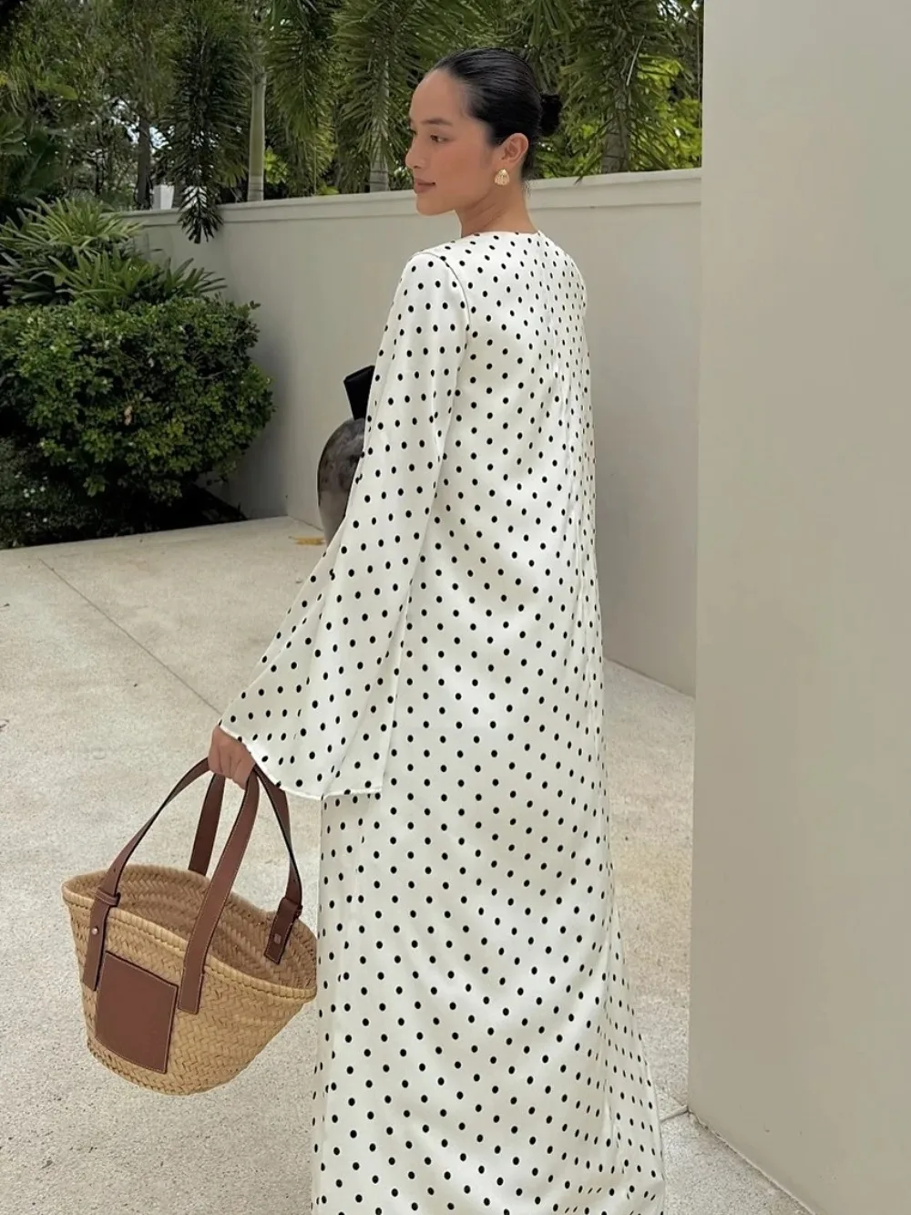 Fashion Loose Print Women's Dress 2025 Sexy V-Neck Long Sleeve Maxi Dresses Elegant Classic Bow Dress Female Clothing