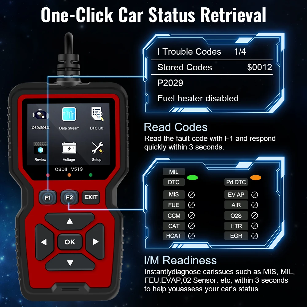12V V519 V309 ELM327 OBD2 Scanner OBDII Car Diagnostic Tools Code Reader Ignition Battery Tester Detector Automotive Accessories