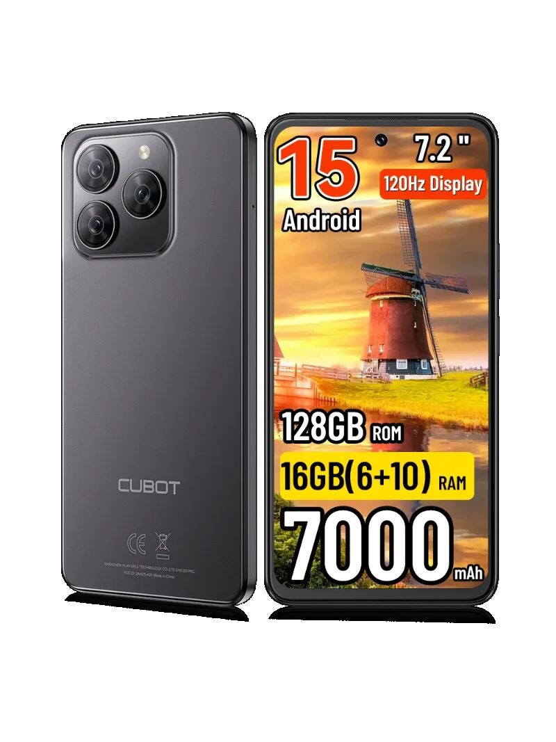 [Versand aus Polen] Cubot Note 60 7000mAh Android 15 Smartphone 7,2'' 120Hz 16GB(6+10GB) RAM 128GB ROM 48MP Kamera Mobiltelefone