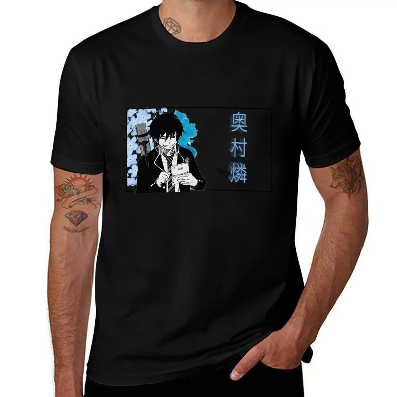 

graphic tshirt men shirts luxury t T-Shirt brand Okumura T-Shirt shirt - t cotton Blue man Exorcist 100% Rin