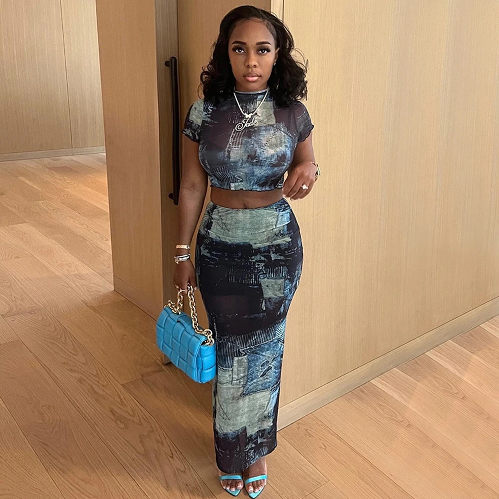 

Summer New Women's Stand Up Collar Exposed Navel T-shirt High Waist Hip Hugging Skirt As Base Leisure Suit