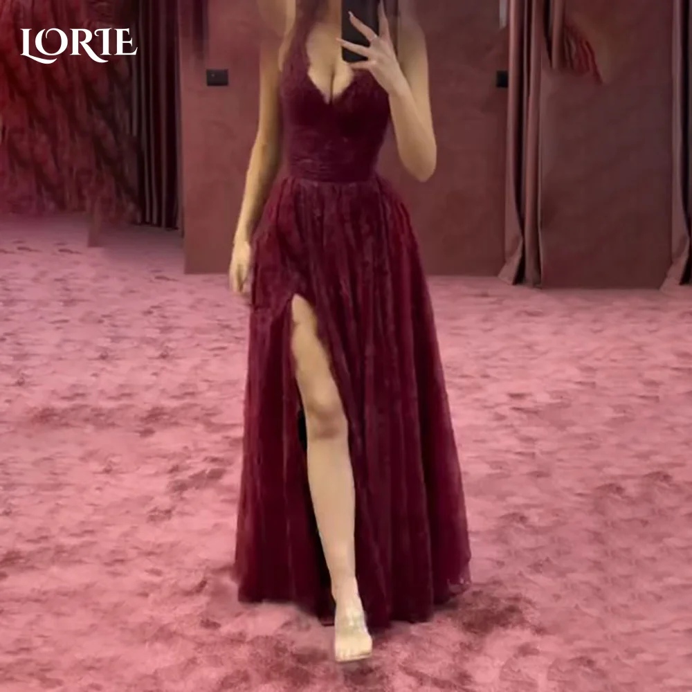 

LORIE Modest Crepe Evening Dresses Elegant Halter Deep V Neck Pleats Mermaid Arabia Prom Gown Ruffle Party Dresses Customized