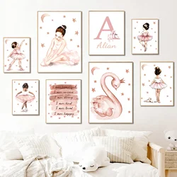 Ballet Girl Shoes Swan Star Moon Custom Name Wall Art Canvas Painting Posters And Prints Wall Pictures Baby Kids Girl Room Decor