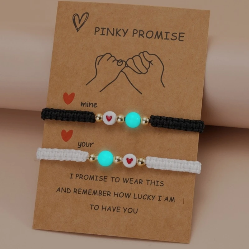 2Pcs Couple Bracelet Matching Bracelets Love Lucky Bead Luminous Bangles for Friendship Lucky Wish Jewelry Gift  Card Bracelet