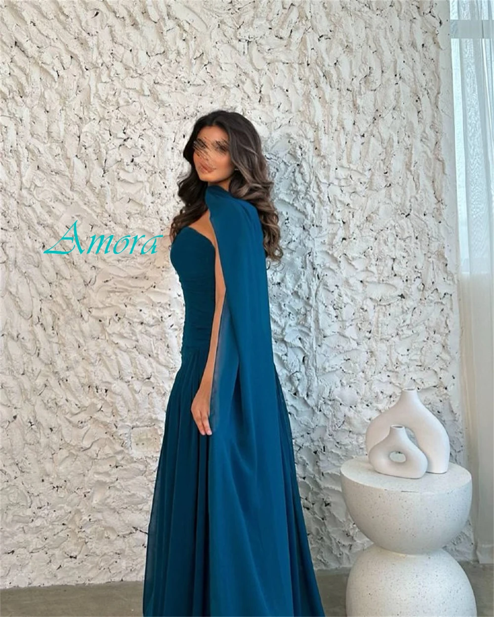 

Customized Classic Chiffon A-Line Evening Dress Luxury Watteau Train Prom Dresses Temperament Strapless Special Occasion Gowns