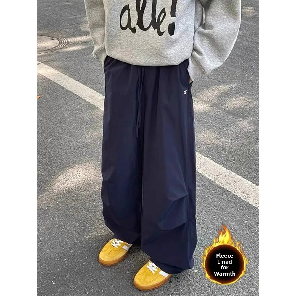 

Мужские брюки свободного кроя с широкими штанинами, повседневные, однотонные, для активного отдыха, весна-осень, с эффектом складок