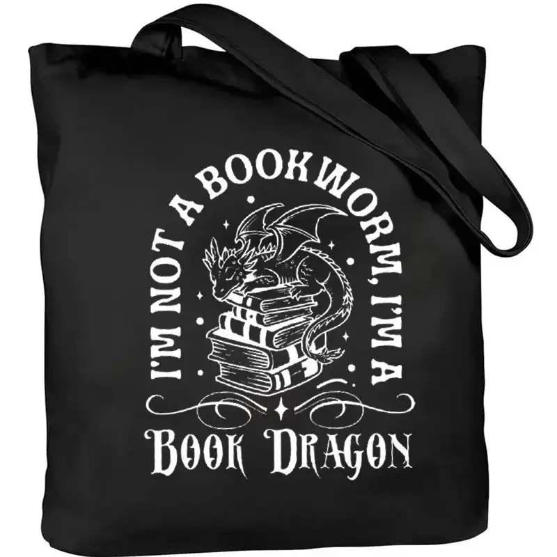 حقيبة حمل I'm A Book Dragon - حقيبة Black Book Lover's With Dragon & Stars - حقيبة كاجوال للجنسين قابلة للغسل في الغسالة للنساء والرجال #1
