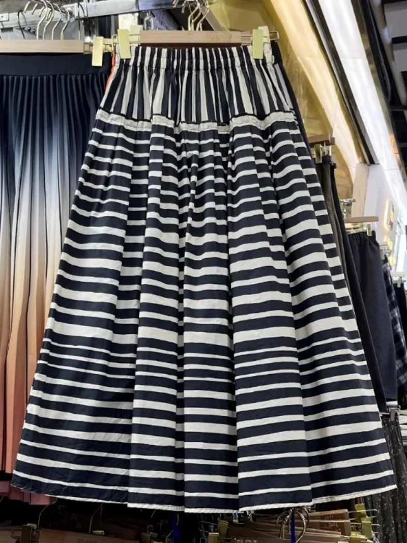 

Модная полосатая юбка-миди для женщин, осень 2021, корейская версия, пышная юбка трапециевидной формы с высокой талией W740 ﻿