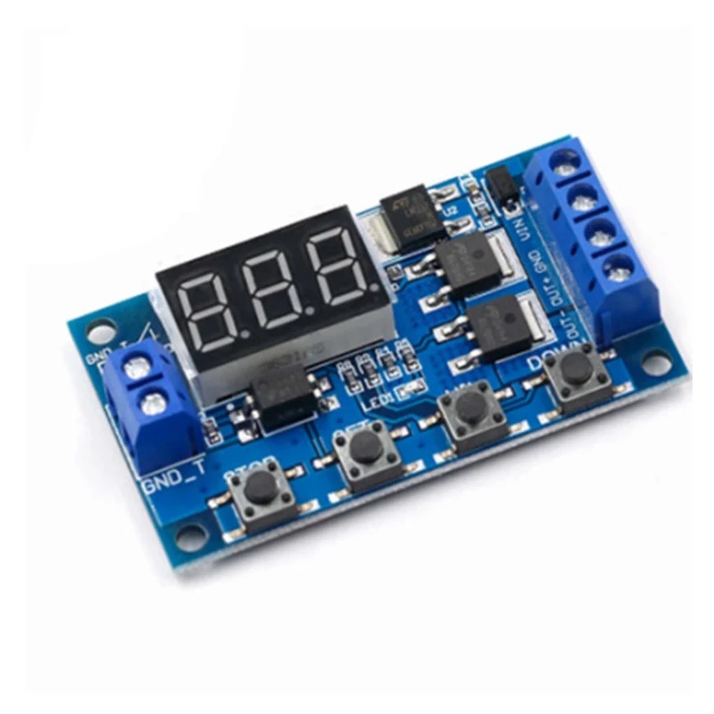 Moduł przekaźnika z opóźnieniem cyklicznym, sterowany impulsami DC 5V-36V, z wyświetlaczem LED i regulowanym czasem wyłączania/włączania.