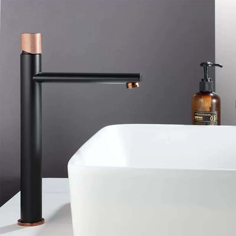 

Bathroom Basin Faucets Black & Rose Gold Solid Brass Hot & Cold Single Handle Sink Mixer Tap Lavatory Water Crane Vessel Nickel