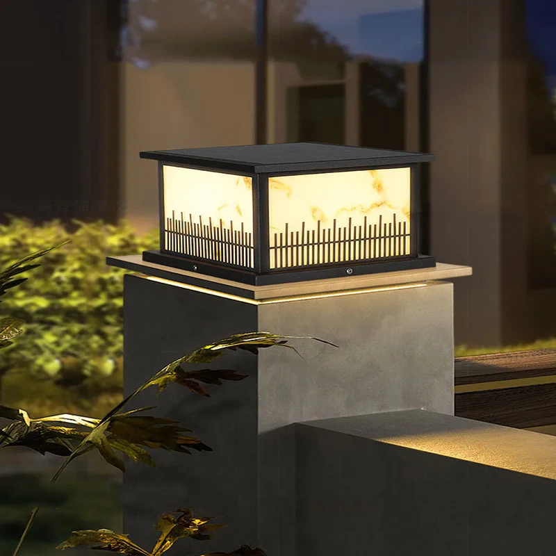 

LED Solar Lawn Light Outdoor Waterproof IP65 3 Color Dimmable 110V 220V Marble Square Pillar Light Remote Control Steet Lamp