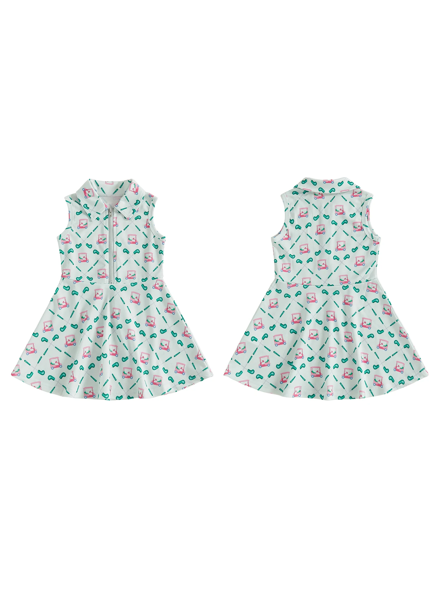 

Платье трапециевидной формы без рукавов для девочек с отложным воротником и застежкой-молнией с забавным дизайном с принтом для гольфа на лето