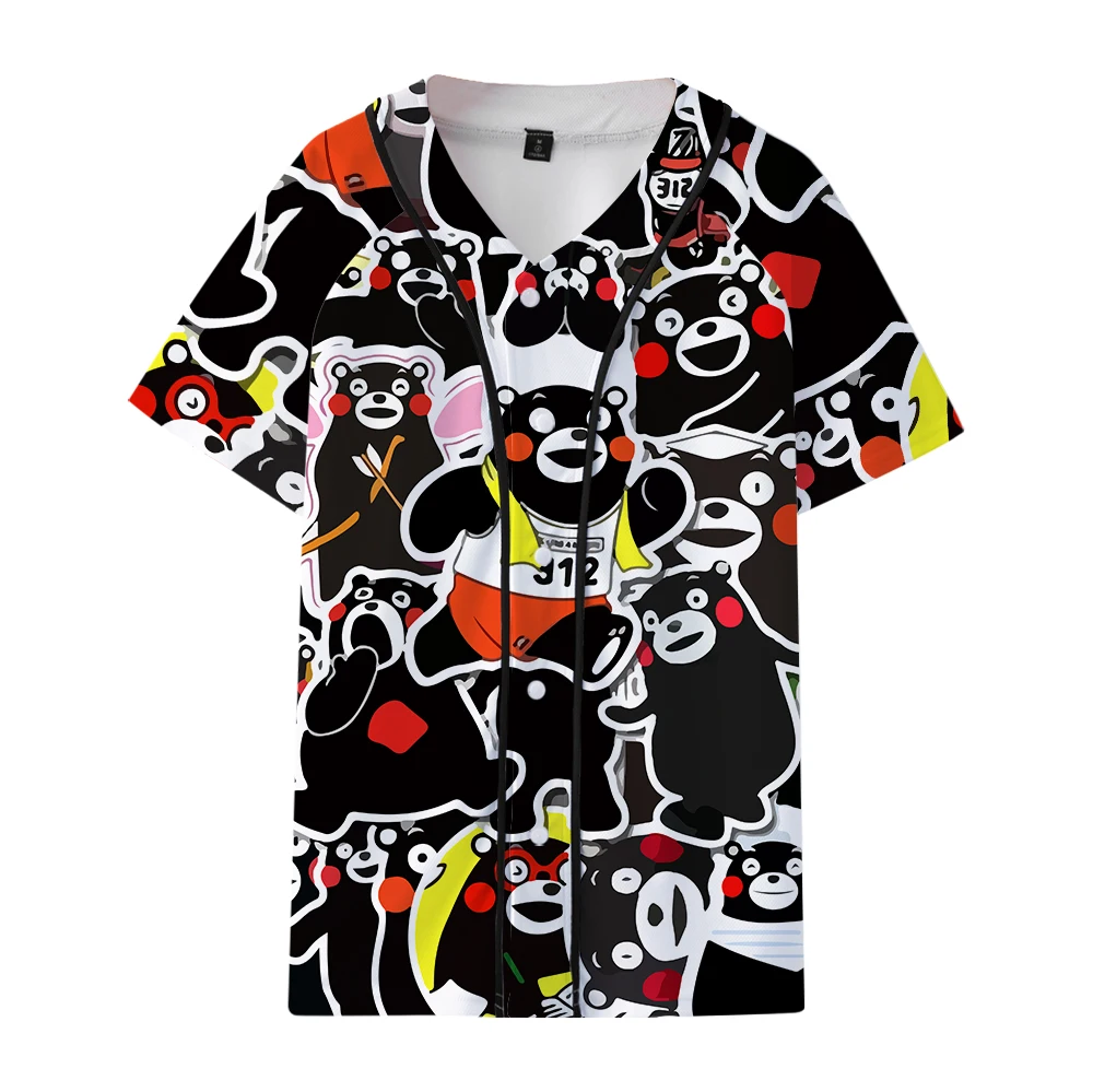 Kumamon Print Thin Baseball Shirts Short Sleeve Uniform Jacket Design 2022 Men Women Summer Casual Unisex Harajuku Child Clothes