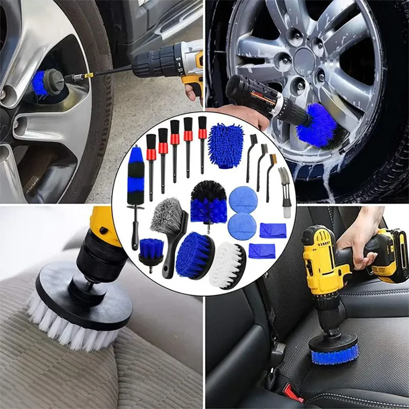 20 pieces of wheel and tire brush kit, car detail drilling brush kit, car washing and cleaning brush kit