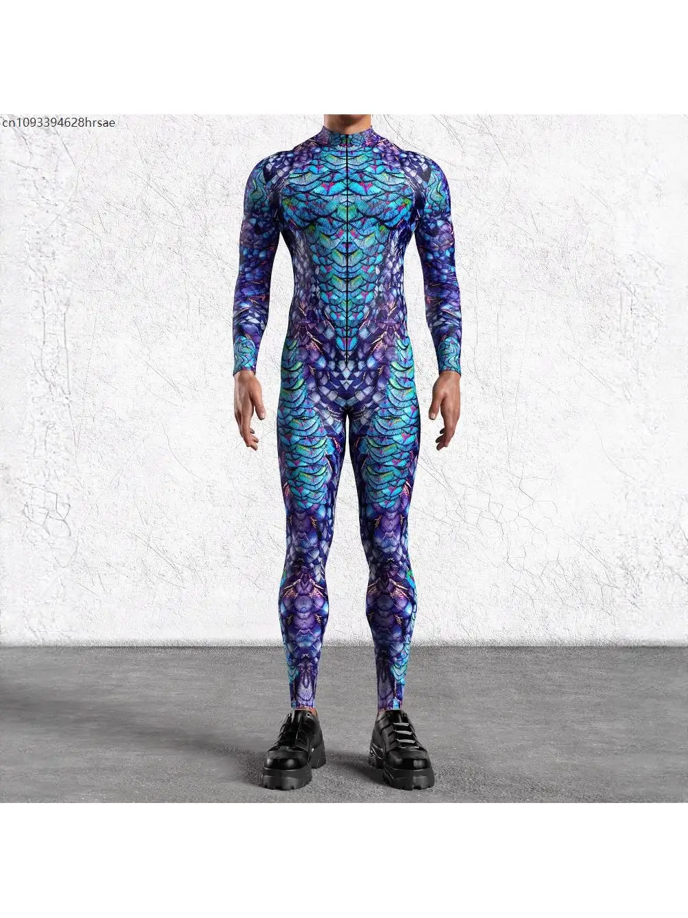 Mannen coole zwarte jumpsuit cyberpunk romper halloween carnaval partij cosplay steampunk kostuum partij vechter elastische bodysuit - afbeelding 2