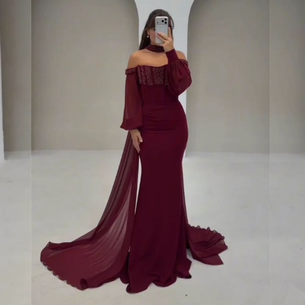 

Длинные платья с открытыми плечами и бисером по индивидуальному заказу, длинные платья для выпускного вечера, высокое качество, роскошный вечер, элегантная вечеринка