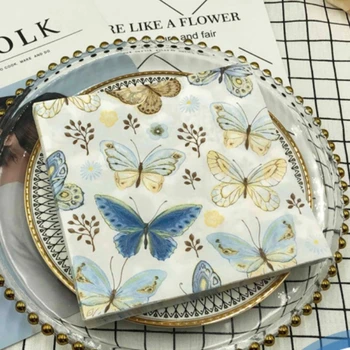 Kleurrijk bedrukte servetten Nieuwe vlindermodellen Hotel Cafe Party Bruiloft Vierkant papieren servet Placemats Food Grade servet 2-laags 33c