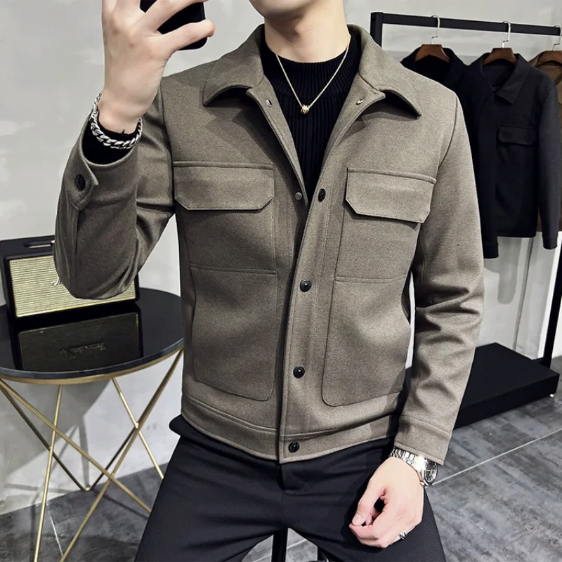 2023 Winter Thickened Warm Woolen Blazer Men\'s Business Slim Fit Casual Suit Coat High Quality Fashion Men Short Suit Jacket