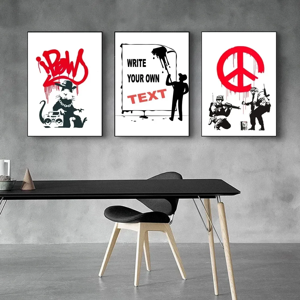 Frameless,Girl and Red Balloon Banksy Art Nordic Characters Canvas Painting  Mural  Poster Living Room Bedroom Bar Home Decorati - view 4