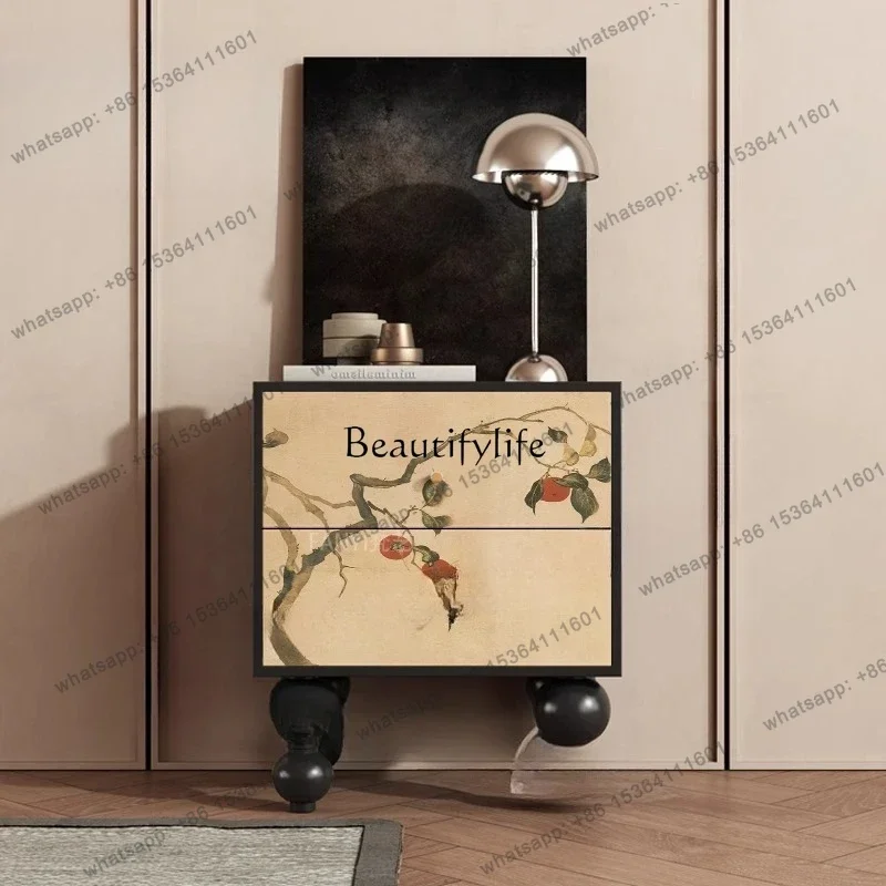 

X4 -FG10*Light luxury high-end solid wood bedside table integrated with antique locker