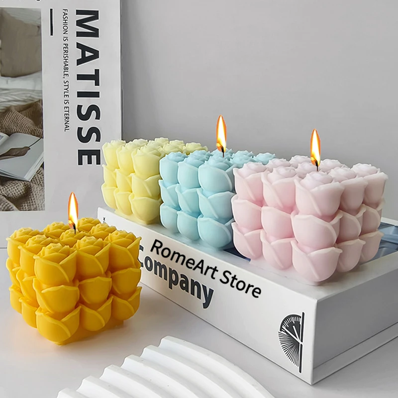 3D Love Rose Silikonowa forma do świec DIY Geometryczna kostka Rubika Aromaterapia Gips Żywica Rzemiosło Forma odlewnicza Prezent walentynkowy