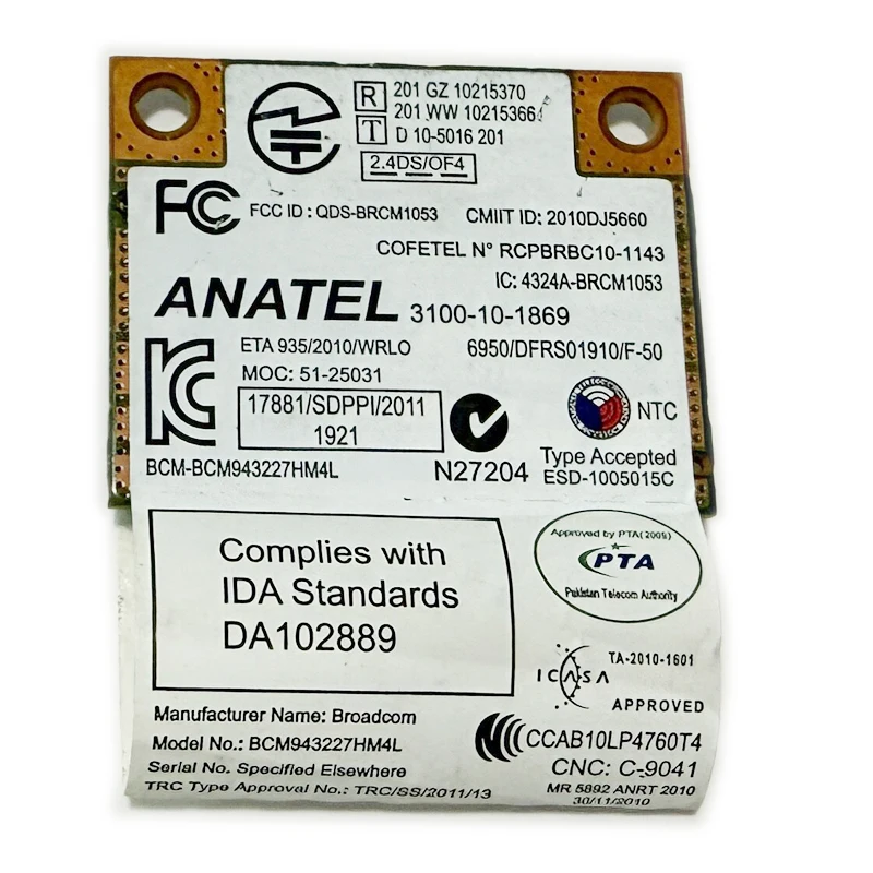 Broadcom-tarjeta Wlan inalámbrica BCM943227 BCM943227HM4L 802.11b/GN 300Mbps, Wifi, Media Mini PCI-E, Lenovo IBM Z370 Z570 Z475 B475