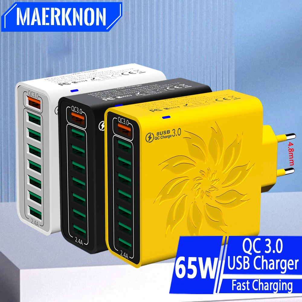 65 W USB-Ladegerät, mehrere Anschlüsse, Schnellladung, QC3.0 Typ C, Schnellladegerät, Wandadapter, Typ C, superschnelles Laden, Netzteil