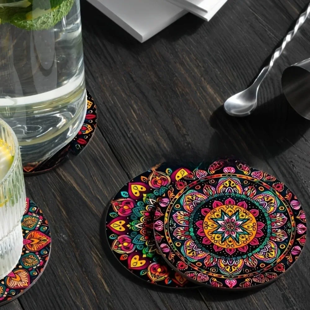 4 teile/satz Geschenk Mandala Muster Untersetzer Set Holz Bunte Tisch Isolierung Pad Isolierung Funktion Hause Dekoration Wohnkultur